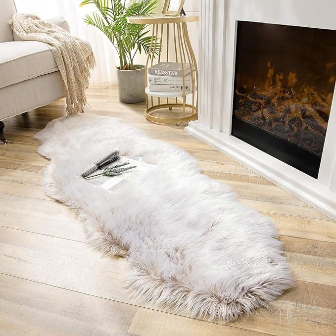 Ashler faux fur rug, Fluffy Shaggy Area Rug Ultra Soft 2 x 6 Feet Sheepskin Fur Rug, Frosted Bott... | Amazon (US)