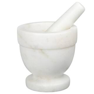 Creative Home Natural Marble Mortar Off-White and Pestle Spice Grinder Set Pestle Set Kitchen Spices | The Home Depot