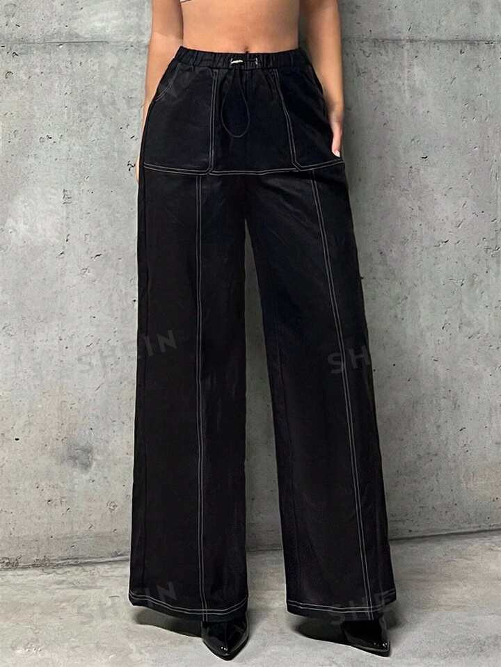 SHEIN ICON Drawstring Waist Wide Leg Pants | SHEIN
