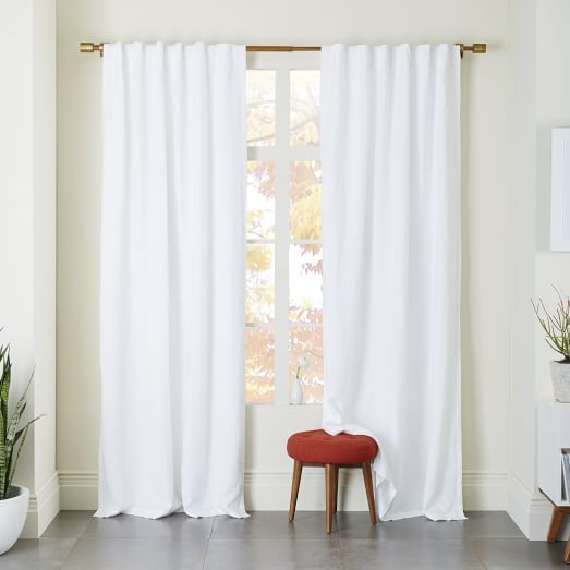 Belgian Linen Curtain, White, 48"x96" | West Elm (US)