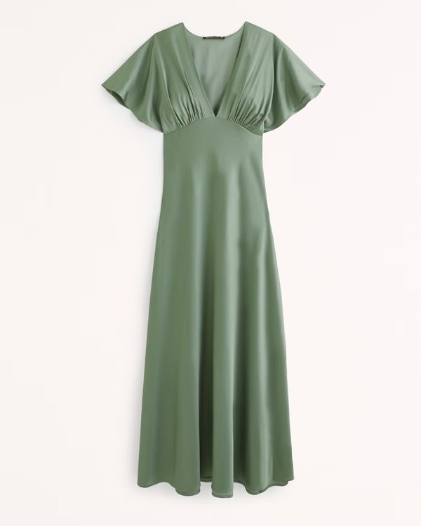 Women's Flutter Sleeve Satin Maxi Dress | Women's Clearance | Abercrombie.com | Abercrombie & Fitch (US)