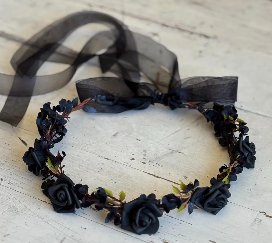 Black Rose Halloween Fall Flower Crown Headband - Etsy | Etsy (US)