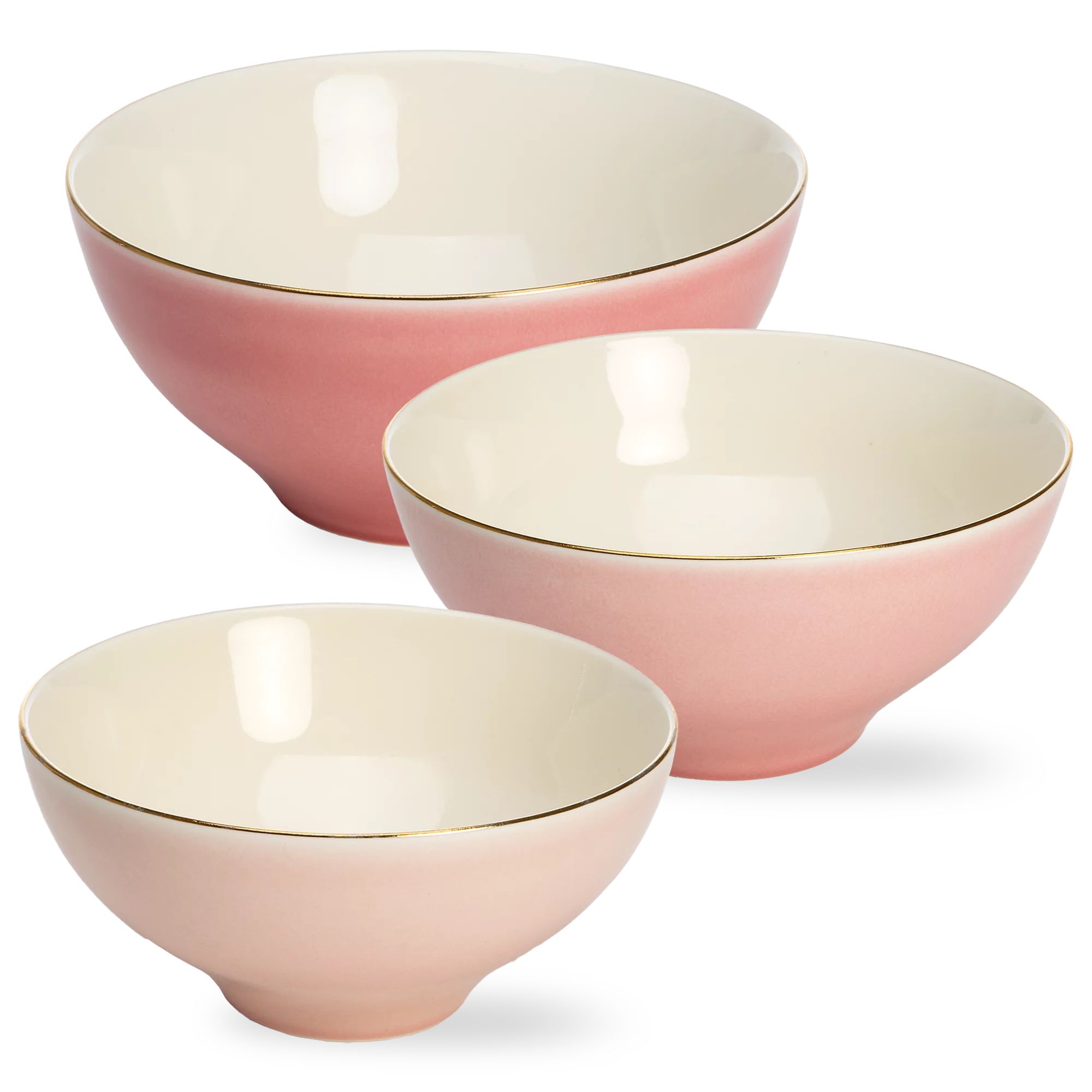 Paris Hilton 3-Piece Ceramic Bowl Set, Nesting Mixing Bowls, Dishwasher Safe, Pink and Gold | Walmart (US)