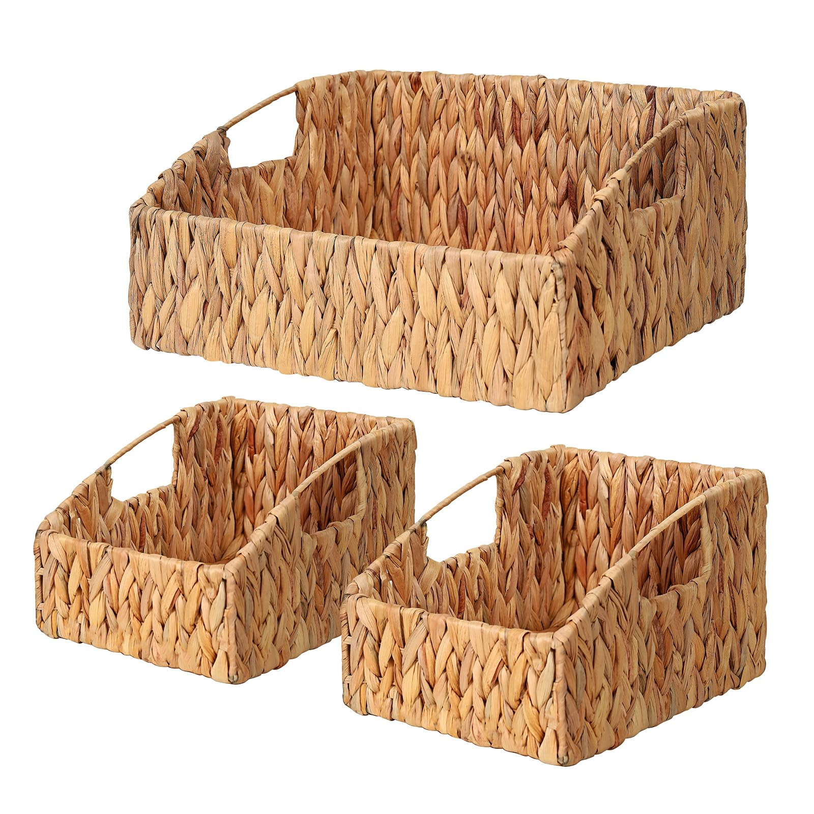 Ollieroo Natural Water Hyacinth Storage Baskets, Handwoven Wicker Storage Bins with Built-in Hand... | Amazon (US)