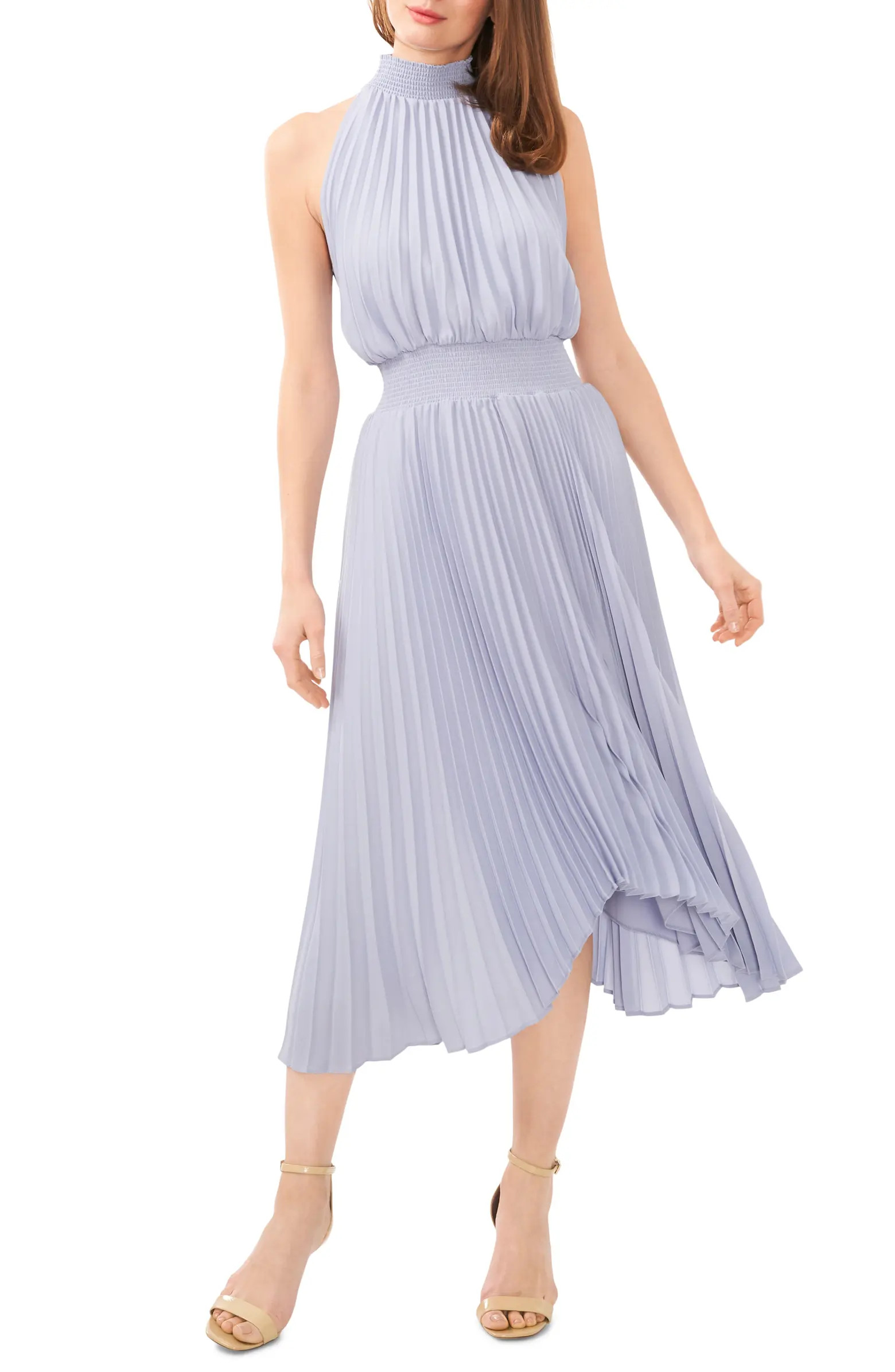 Pleated Sharkbite Hem Midi Dress | Nordstrom