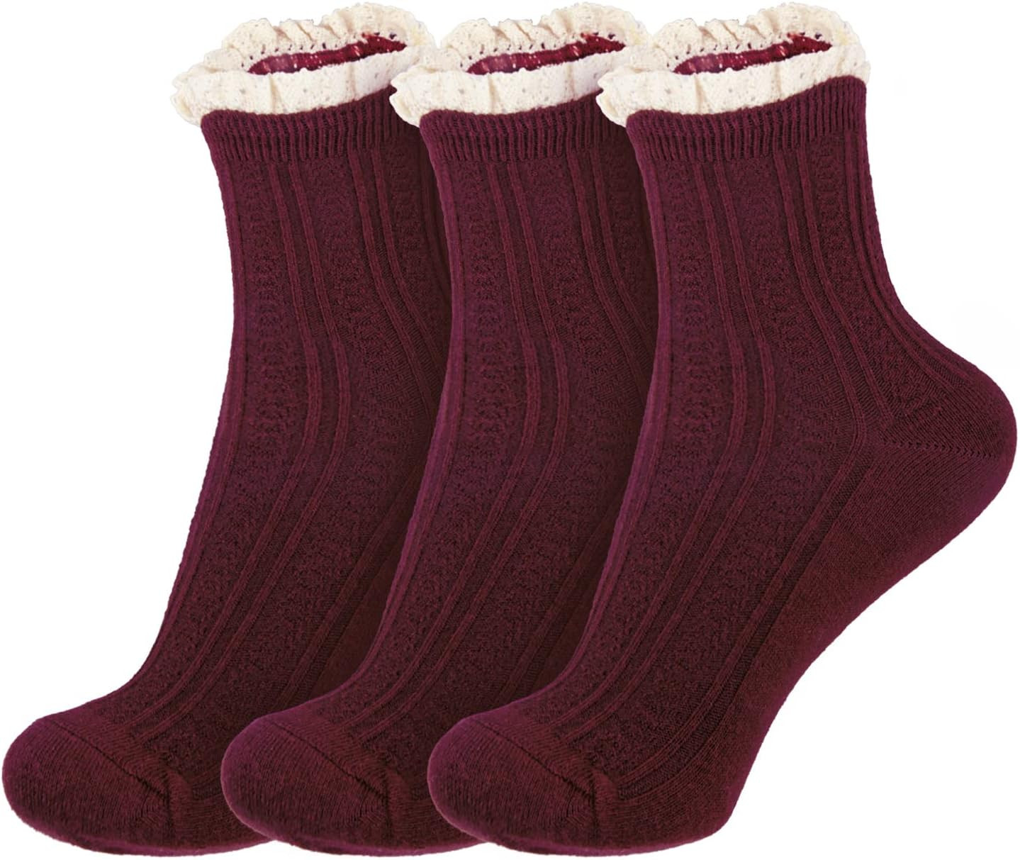 Women Socks Lace Ruffle Frilly Turn Cuff Casual Ankles Socks Vintage Lovely Double Needle Lady Socks | Amazon (US)