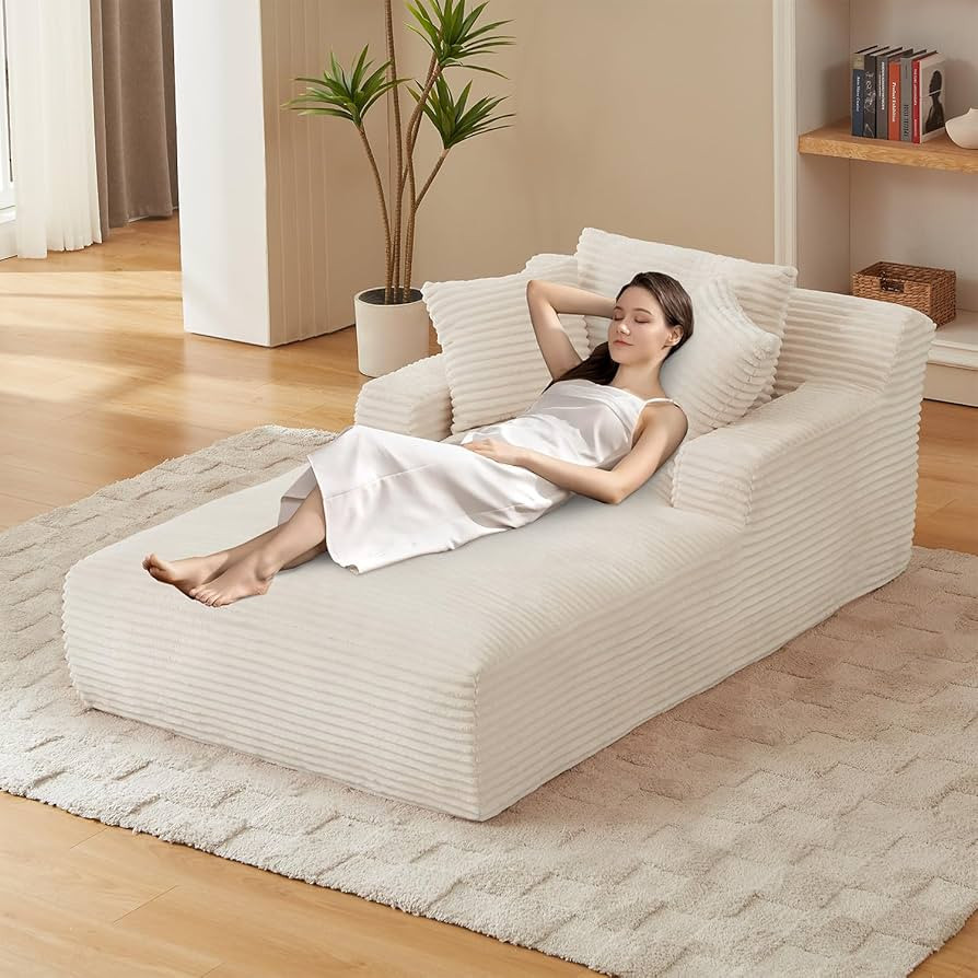 80 Inch Chaise Lounge Chair Indoor, Oversized Corduroy Upholstered Boneless Sofa Bed, Deep Seat S... | Amazon (US)