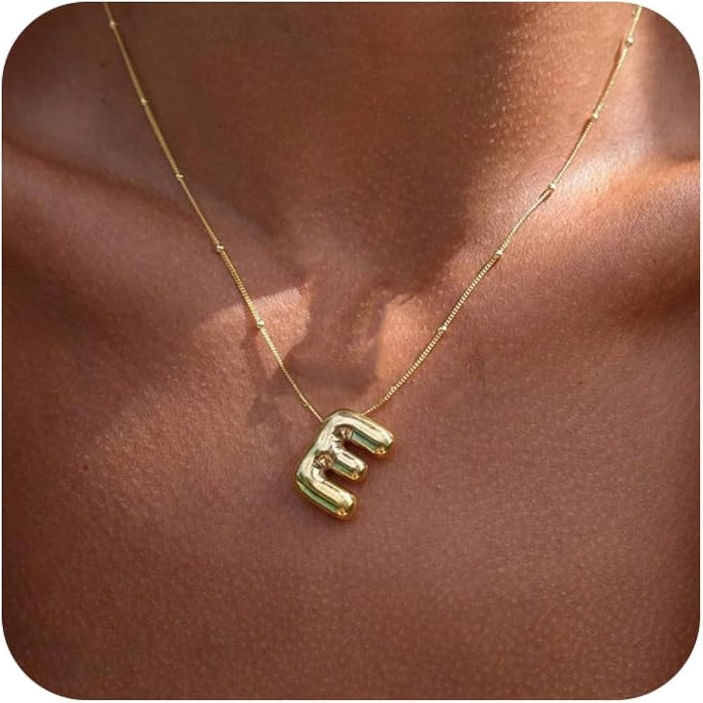 Bubble Gold Letter Necklace for Women, 14k Gold Plated Balloon Initial Letter Pendant Necklace Da... | Amazon (US)