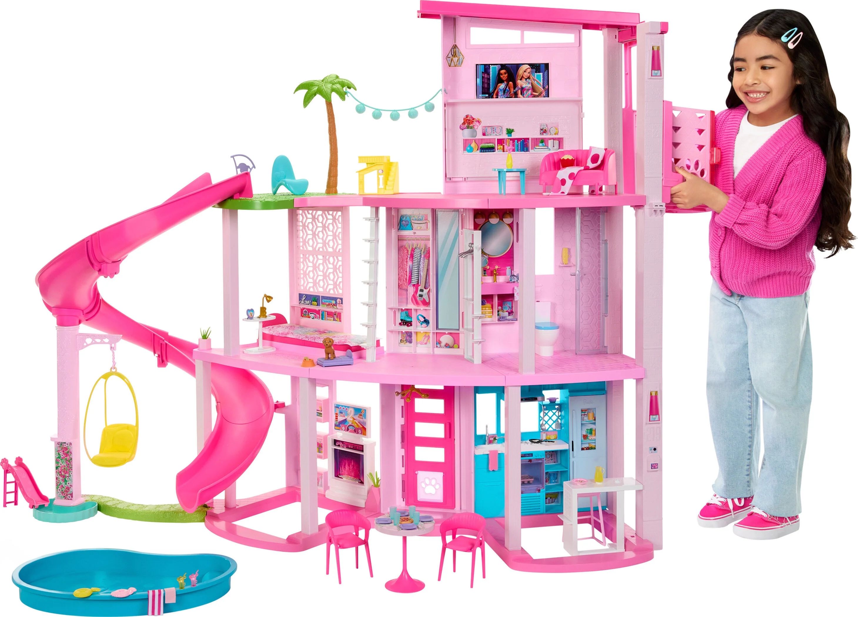 Barbie Dreamhouse, 75+ Pieces, Pool Party Doll House with 3 Story Slide | Walmart (US)