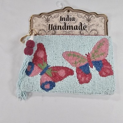 New Release Viral Butterflies Beaded Pouch Clutch Blue Pink Handmade India | eBay | eBay US