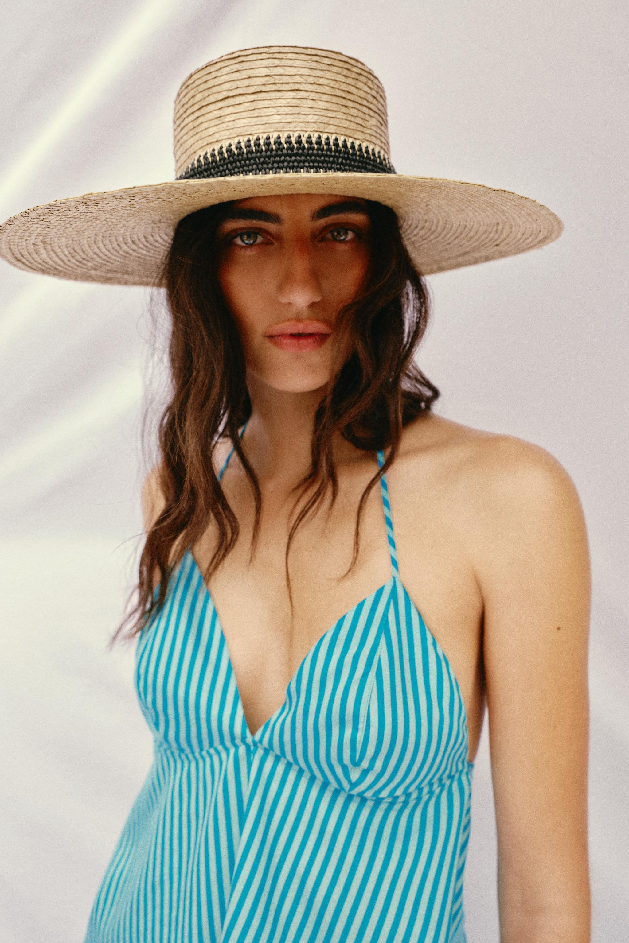 100% STRAW HAT WITH CONTRAST STRAP | Zara UK