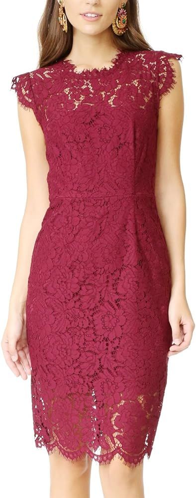 Women's Sleeveless Lace Floral Elegant Cocktail Dress Crew Neck Knee Length for Party | Amazon (US)