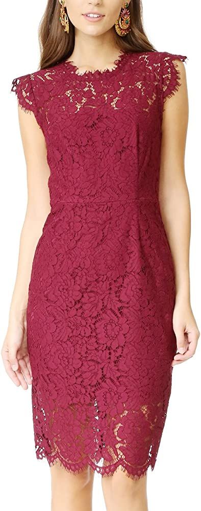 Women's Sleeveless Lace Floral Elegant Cocktail Dress Crew Neck Knee Length for Party | Amazon (US)
