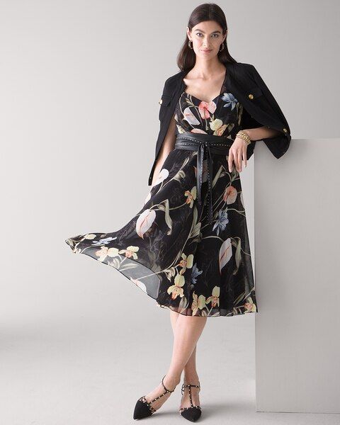 Sleeveless Floral Overlay Midi Dress | White House Black Market