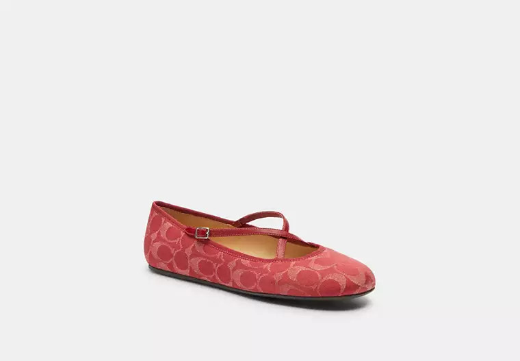 Coach Outlet Phoebe Ballet Flat In Signature Denim - Red, Size: 9 | Coach Outlet US