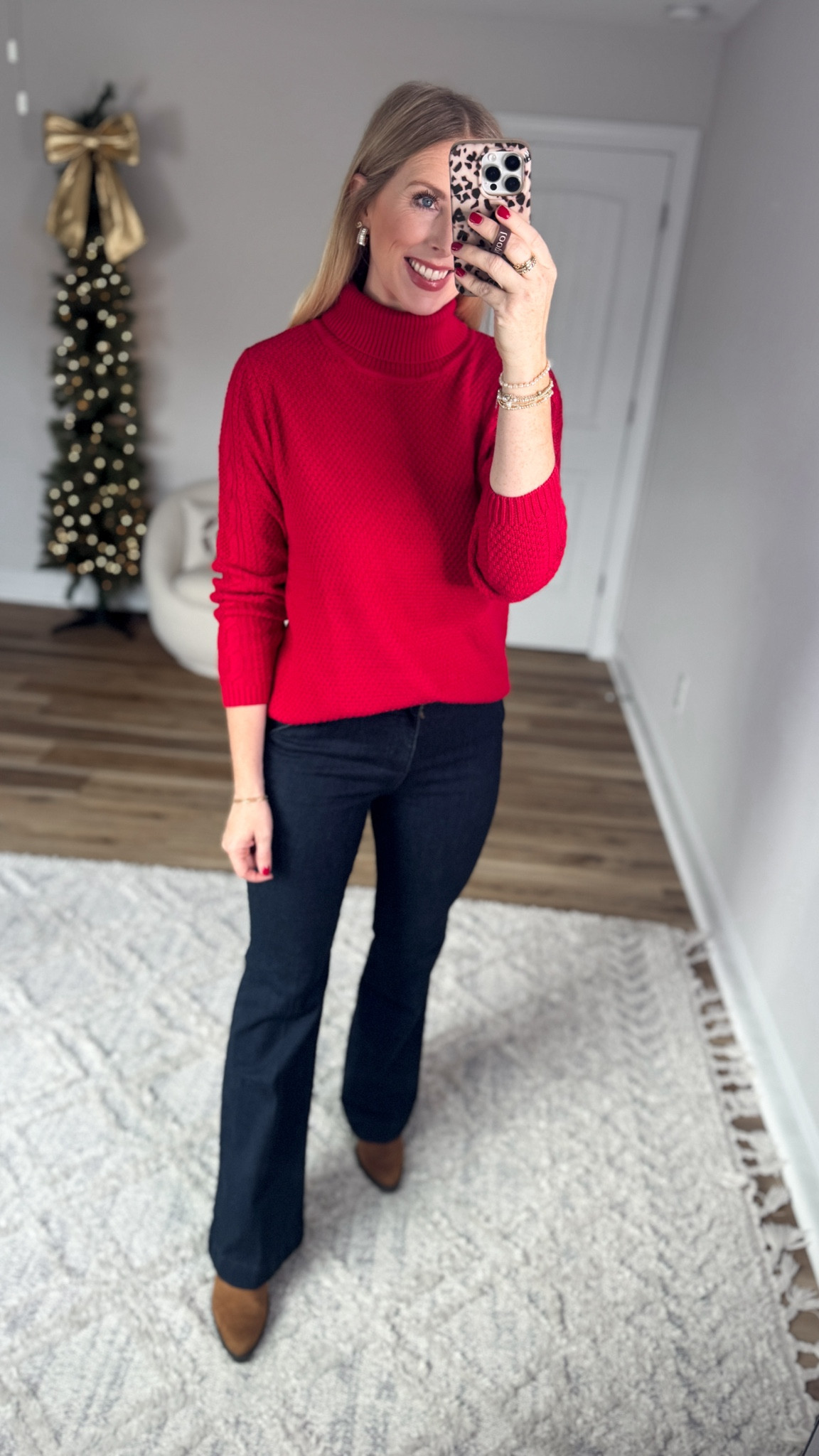 Daily try on, Walmart outfit, Walmart fashion, Walmart try on, red turtleneck sweater, trouser jeans 

Small 

#LTKHoliday #LTKSaleAlert #LTKFindsUnder50