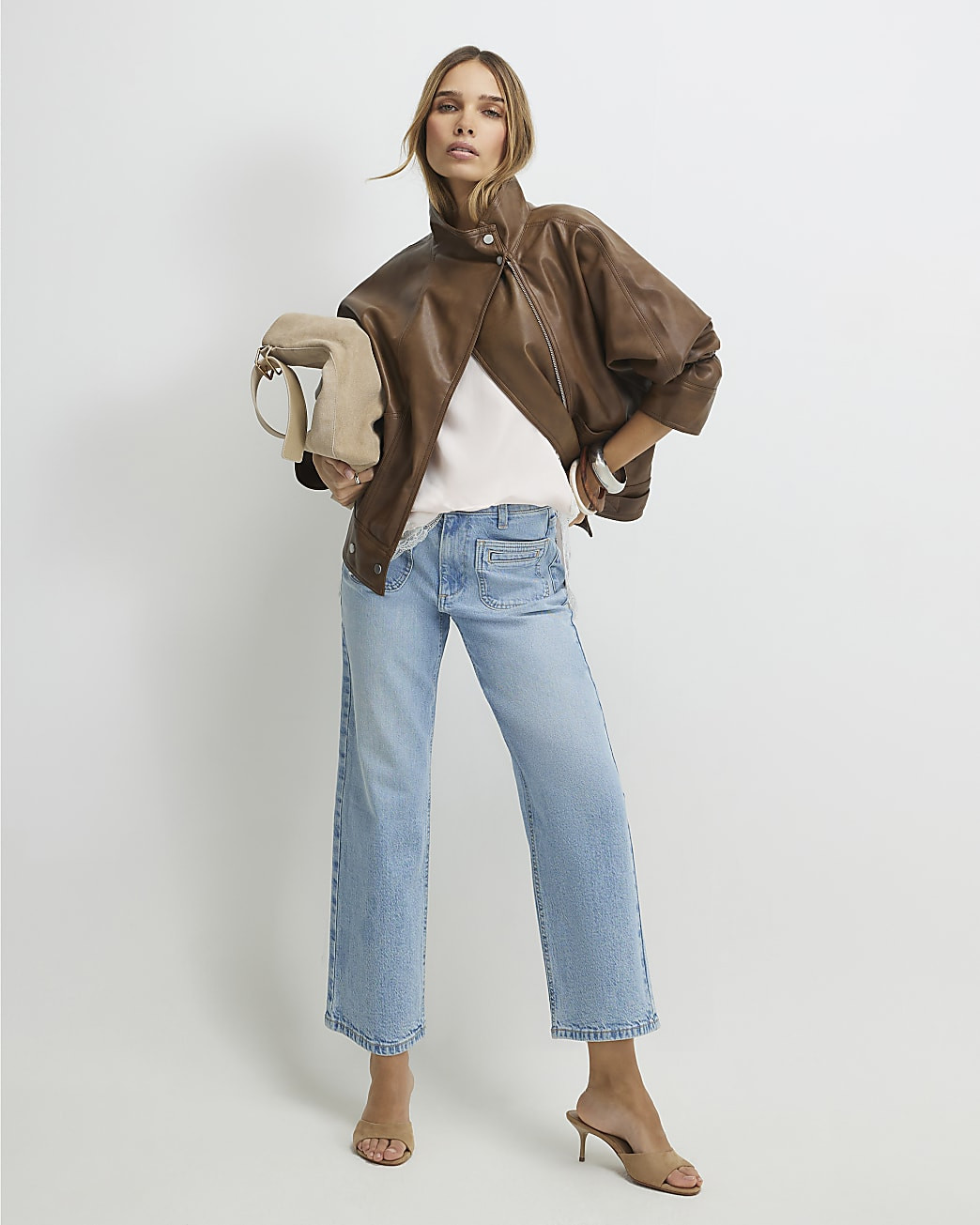 Blue High Waisted Wide Leg Cropped Jeans | River Island UK & IE