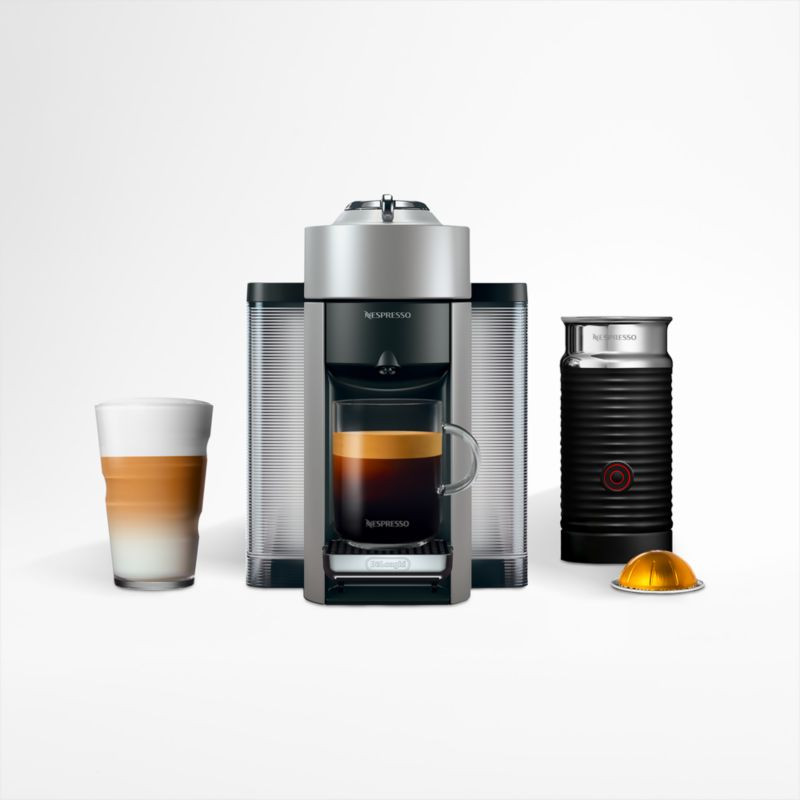 Nespresso by De'Longhi Evoluo Silver Coffee and Espresso Machine with Aeroccino Frother Bundle + ... | Crate & Barrel