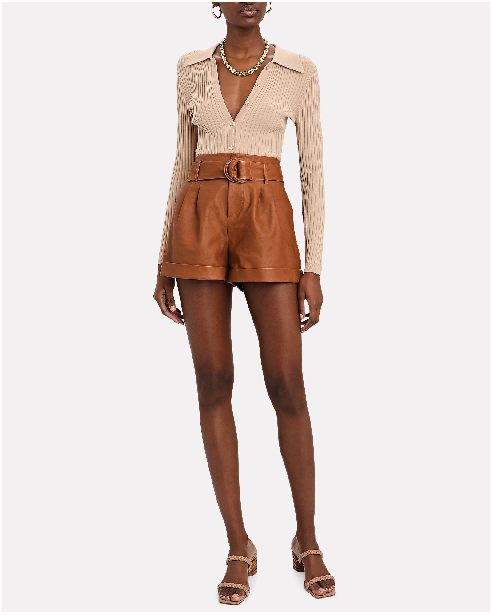 Leather Belted Paperbag Shorts | INTERMIX