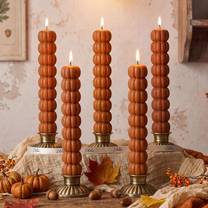 Conelist 5 Pcs Pumpkin Taper Candles Autumn Halloween Gifts, Warm Brown | Amazon (US)
