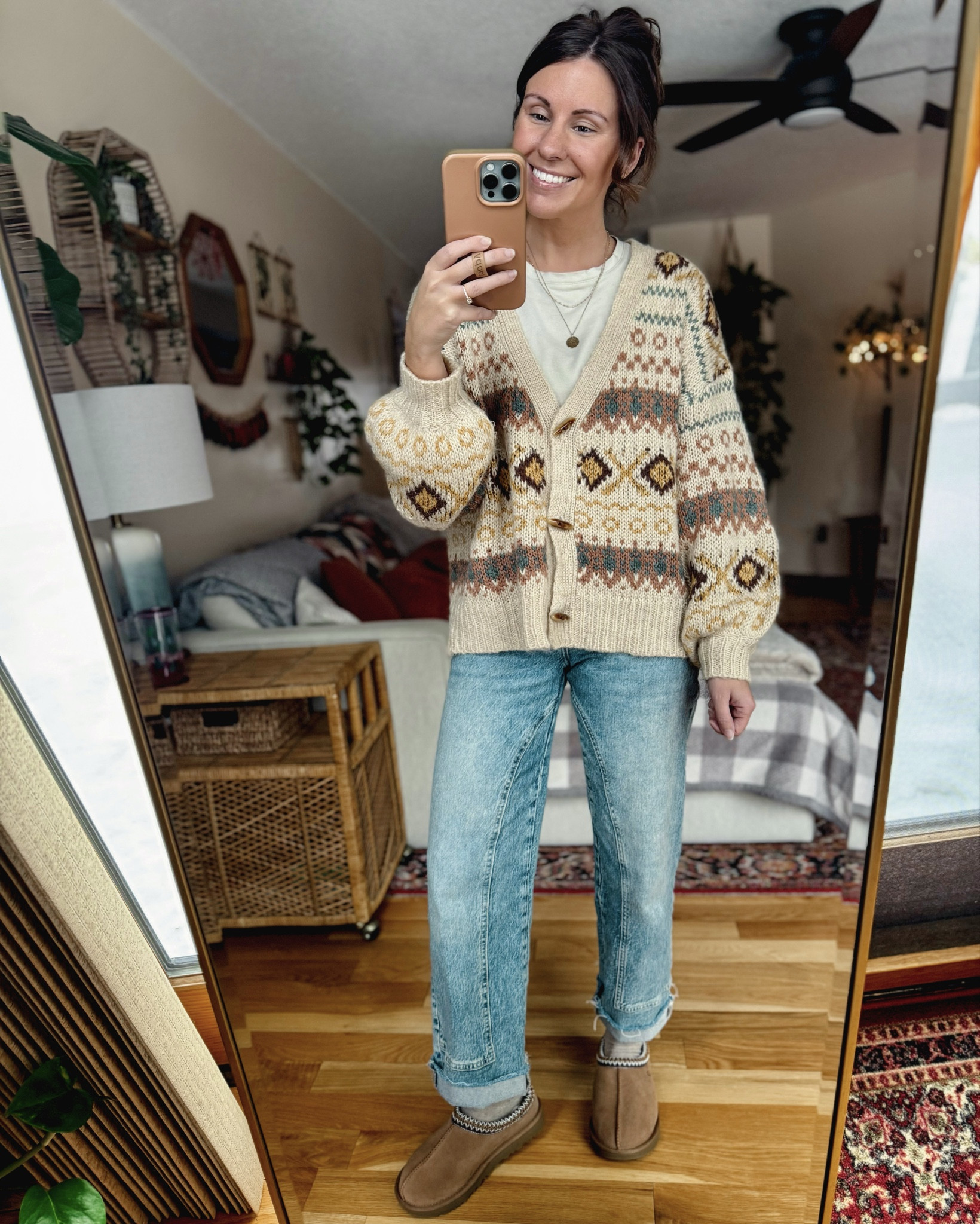 Wearing small in my tee (wishbone), xs in my cardigan, 0 short in my jeans (short os sold out but regular is fully stocked and they’re a raw hem so they can be cut easily). My ugg Tasmans are size 6 (also linked similar more affordable ones). My socks are almost sold out so I also linked similar.

#LTKootd #LTKPetite #LTKgrwm