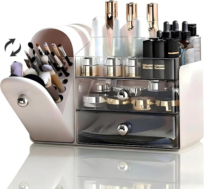 Amazon.com: RONGZHIERK Makeup Organizer for Vanity with Covered Brush Holder，Bathroom Organizer... | Amazon (US)