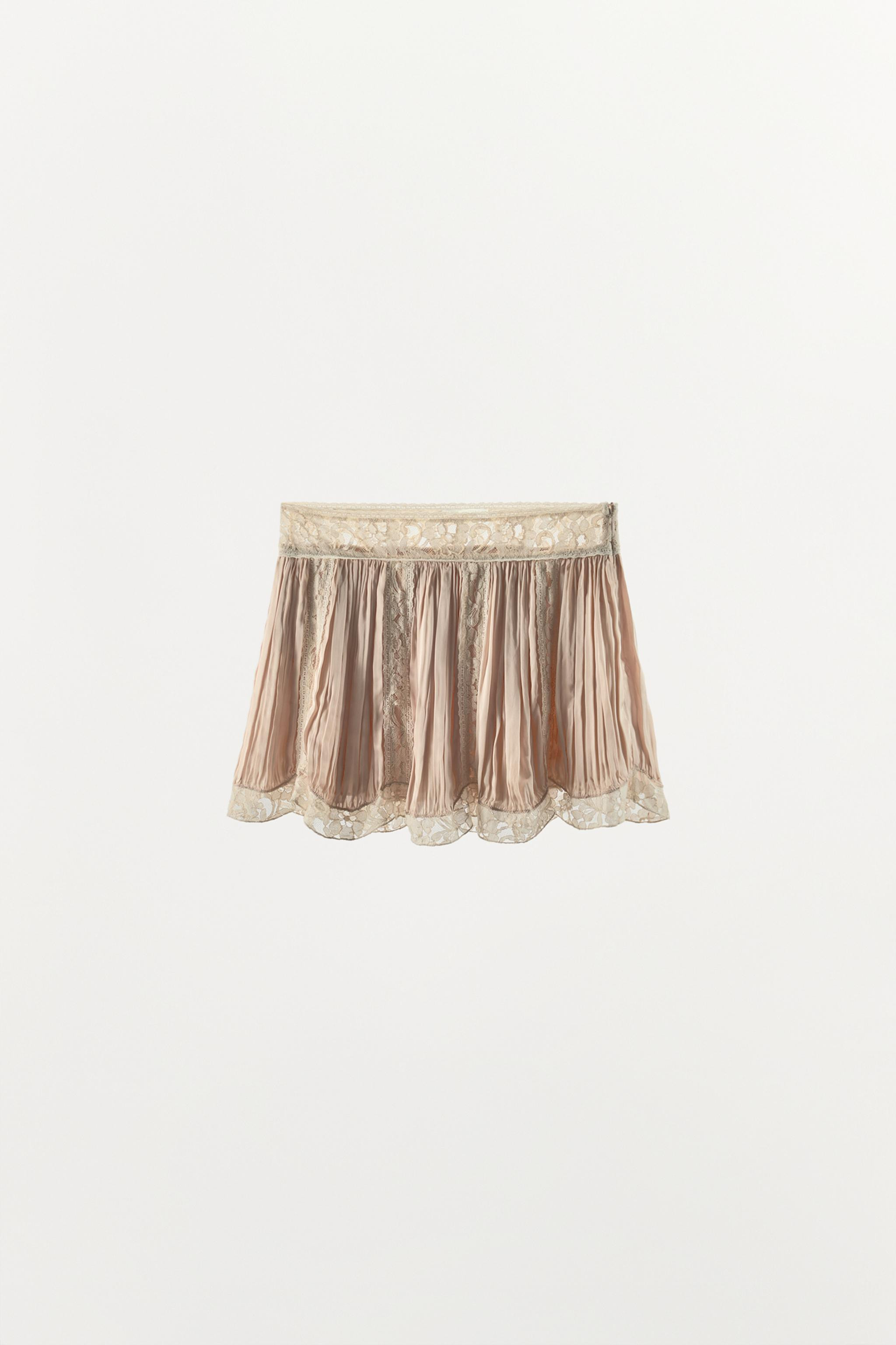 BEADED LACE PLEATED MINI SKIRT | Zara US