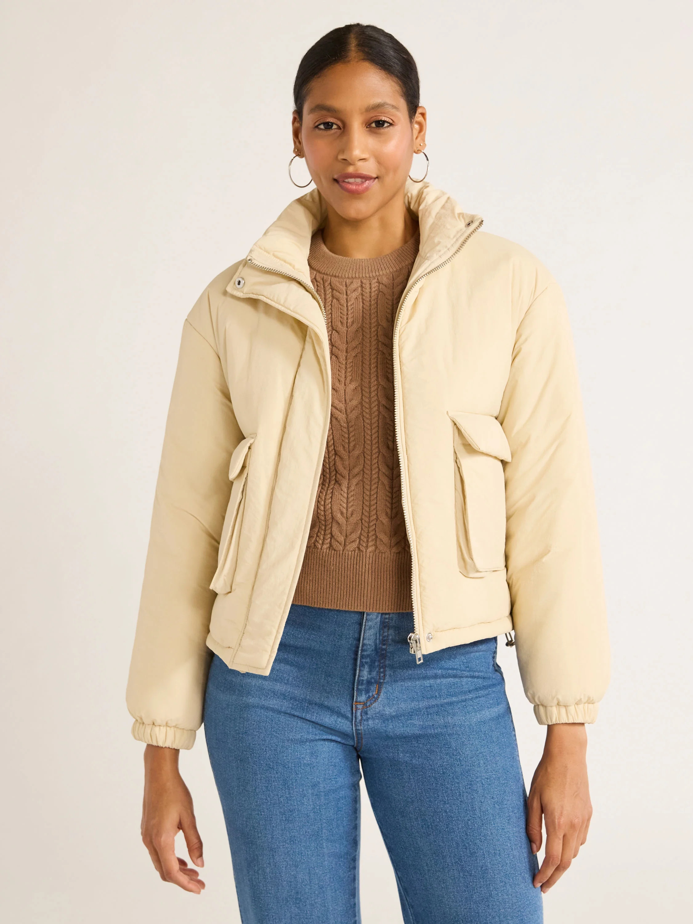 Scoop Women's Cargo Puffer Jacket, Midweight, Sizes XS-XXL - Walmart.com | Walmart (US)