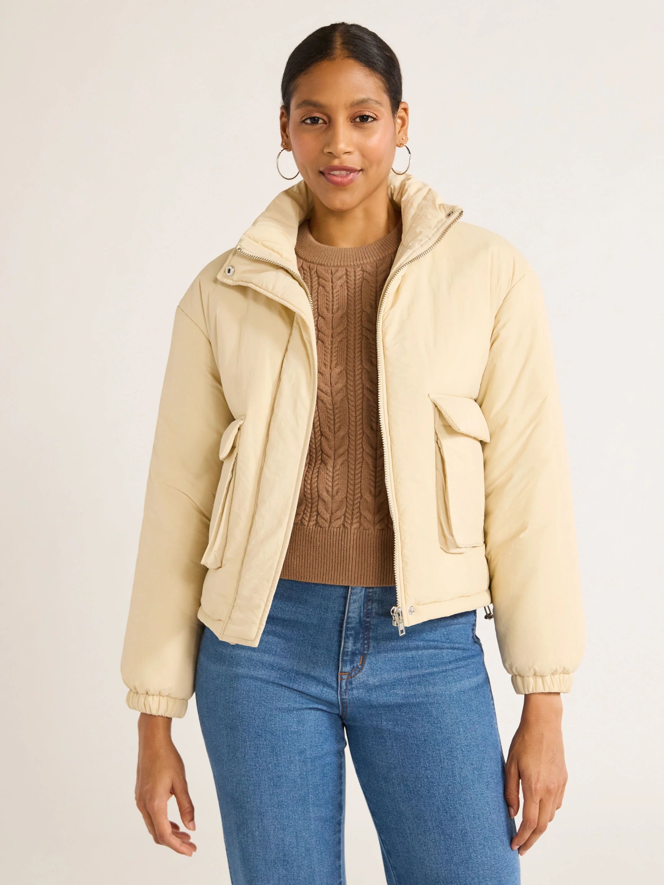 Scoop Women's Cargo Puffer Jacket, Midweight, Sizes XS-XXL | Walmart (US)