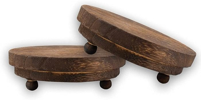 2 Pcs Wood Riser - 3.75' Display Stand for Farmhouse Decor, Tiered Tray Accessories, Round Rustic... | Amazon (US)