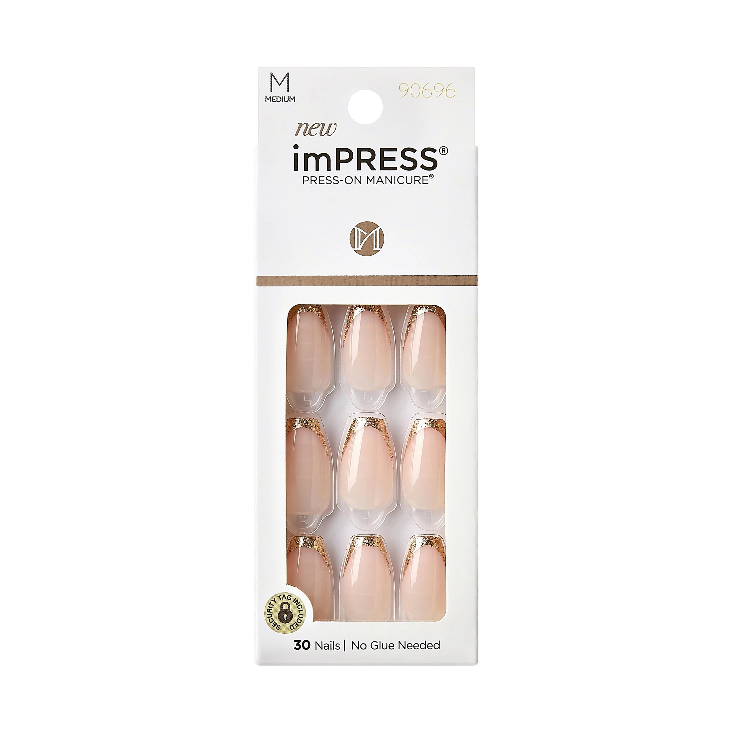 KISS imPRESS 'Playback' Press-On Nails, Gold, Medium Length, Coffin Shape, 33 Ct. | Walmart (US)