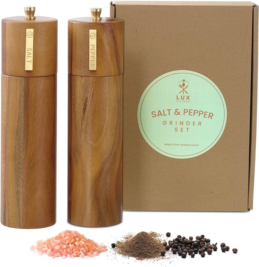 LUX KITCHEN Wooden Salt And Pepper Grinder Set - Manual Salt And Pepper Mill & Seasoning Shaker -... | Amazon (US)