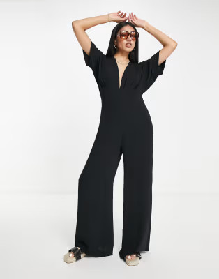 ASOS DESIGN kimono sleeve culotte jumpsuit in black | ASOS (Global)