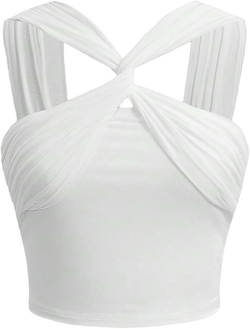 BEAUDRM Women's Solid Twist Knot Wide Strap Cami Casual Crop Top Sleeveless Slim Fit Tank Top Cro... | Amazon (US)