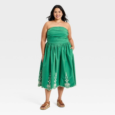Women's Strapless Midi Sundress - Universal Thread™ Green XXL | Target