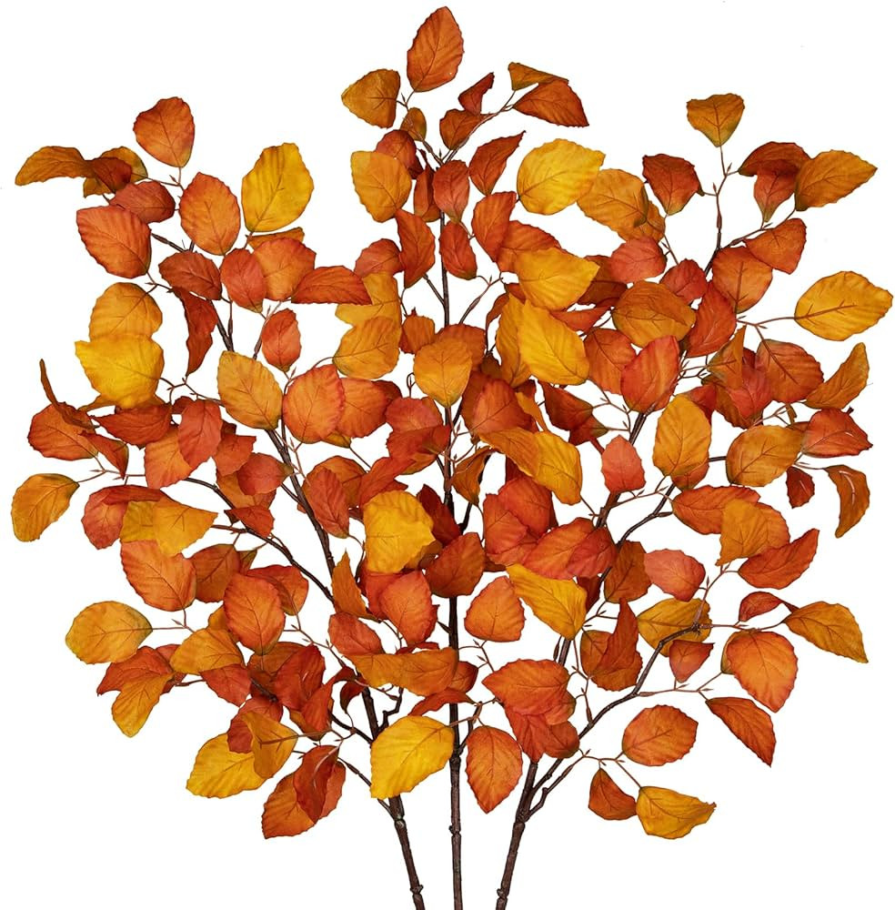 3PCS Artificial Fall Leaf Stems Autumn Leaves Fake Fagus Sylvatica Folige Sienna Faux Beech Leaf ... | Amazon (US)