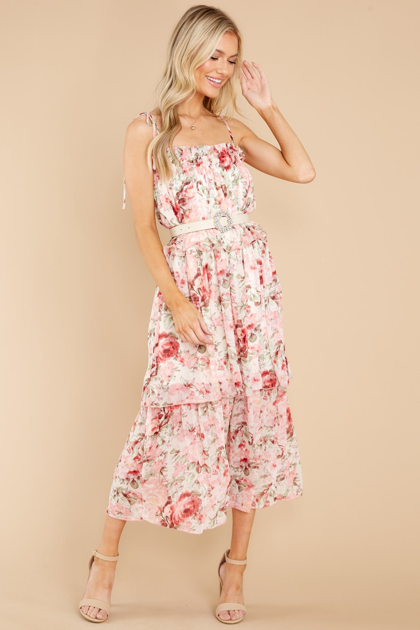 Flourishing Frenzy Pink Floral Print Midi Dress | Red Dress 