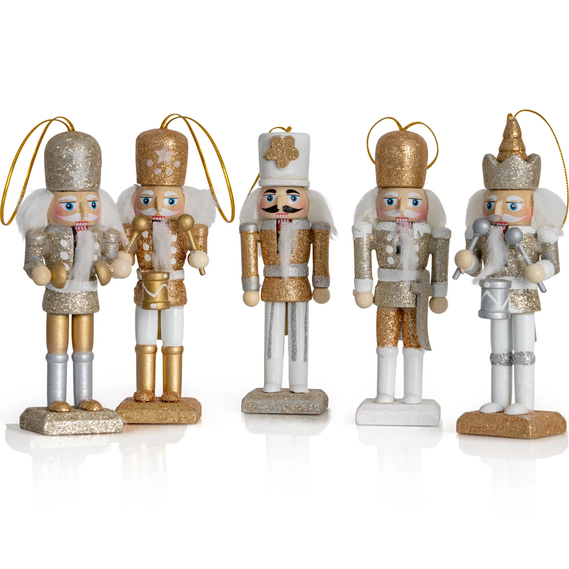 Ornativity 5 Piece Glittered Christmas Mini Wooden King and Soldier Nutcrackers Xmas Tree Ornamen... | Wayfair North America