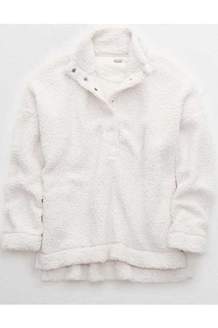 Aerie Oversized Cloud Sherpa Quarter Snap Pullover | American Eagle Outfitters (US & CA)