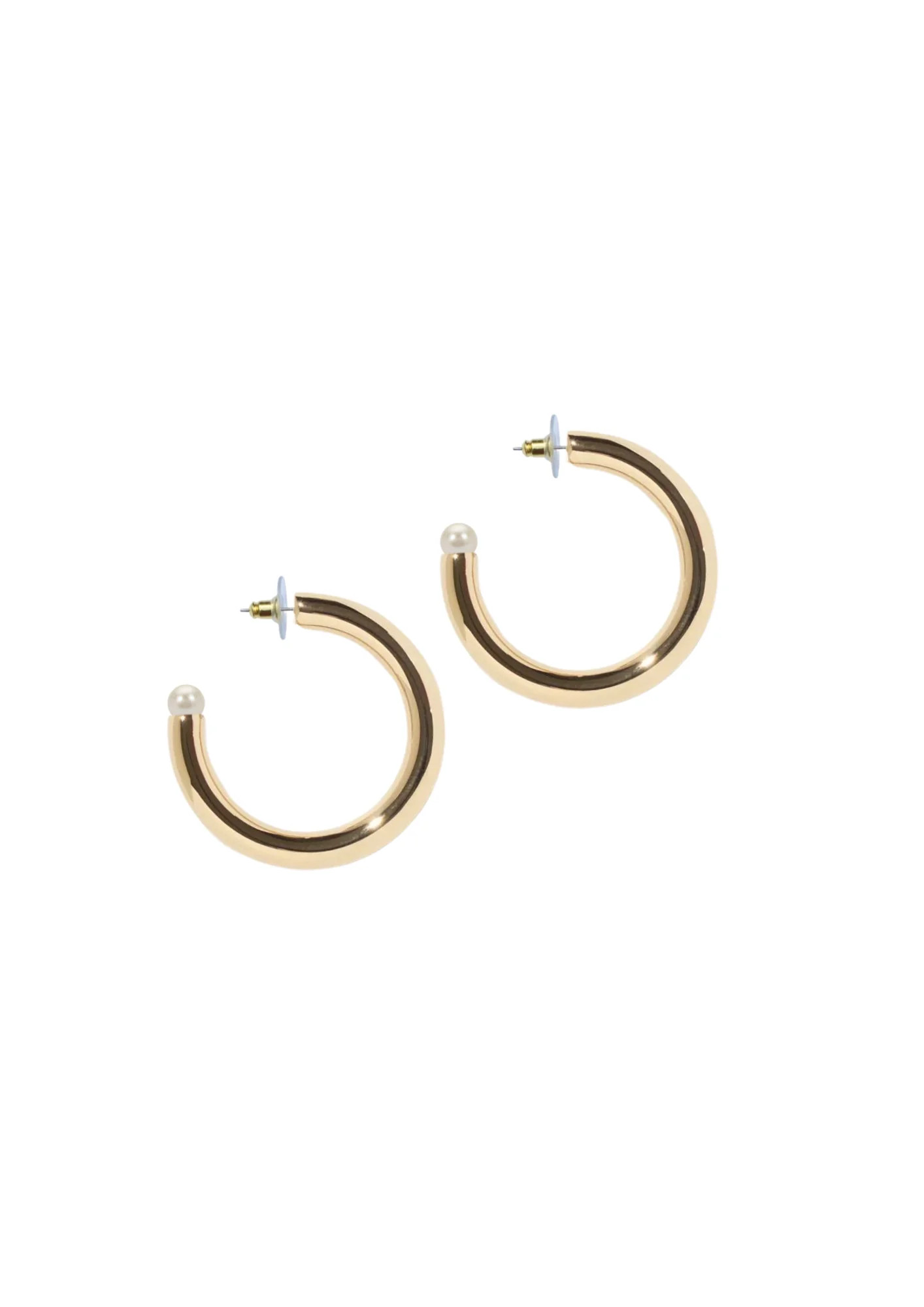 Medium Chunky golden hoops + pearl | Nicola Bathie Jewelry