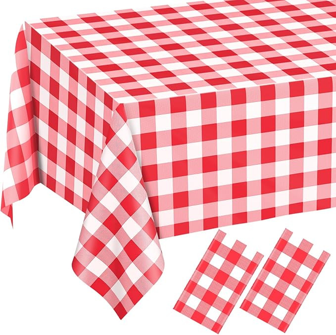 2 Pack Red and White Checkered Tablecloths Red Gingham Tablecloth Rectangular Disposable Plastic ... | Amazon (US)