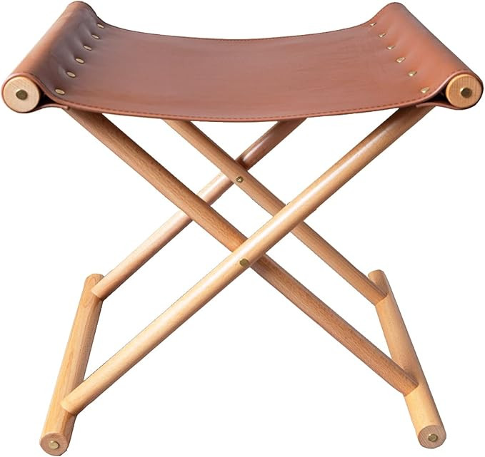 Vegan Leather Solid Beech Wood Portable X Base Foot Stool Vanity Stool Ottoman Stool - Brown Sadd... | Amazon (US)