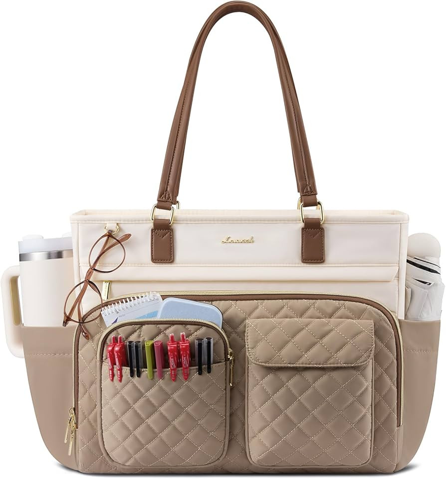 LOVEVOOK Tote Bag, Work Bags for Women with Large Cup Holder, Large Capacity Teacher Tote with Mu... | Amazon (US)