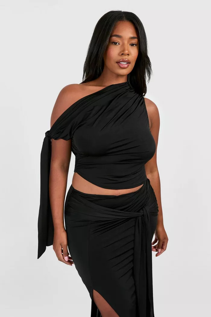 Plus Tie Sleeve Asymmetric Top | boohoo (US & Canada)