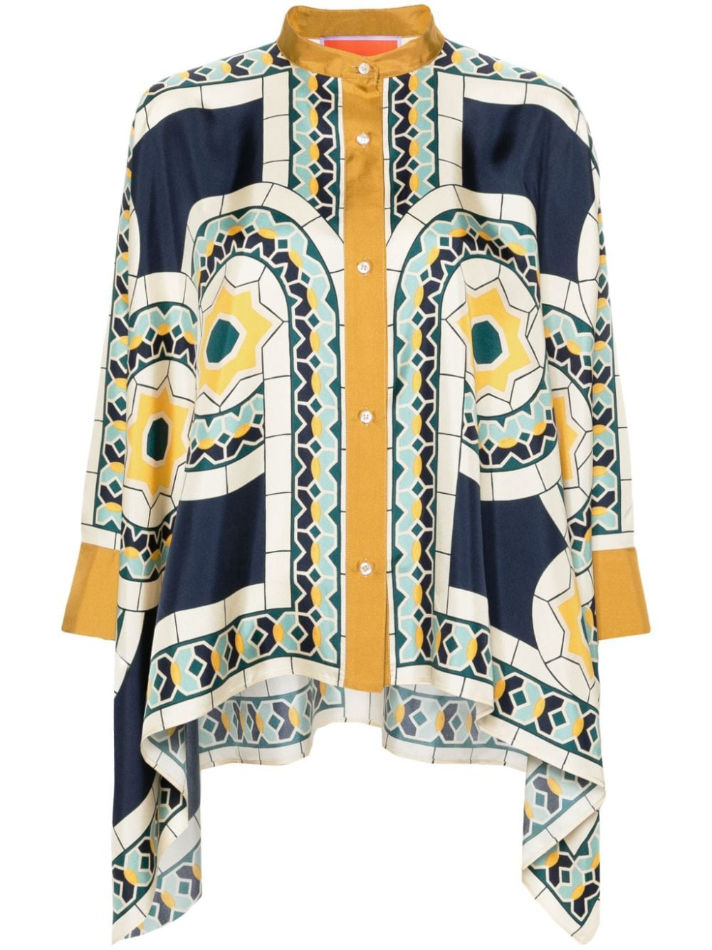 La DoubleJ Foulard geometric-print silk shirt - Blue | Farfetch Global