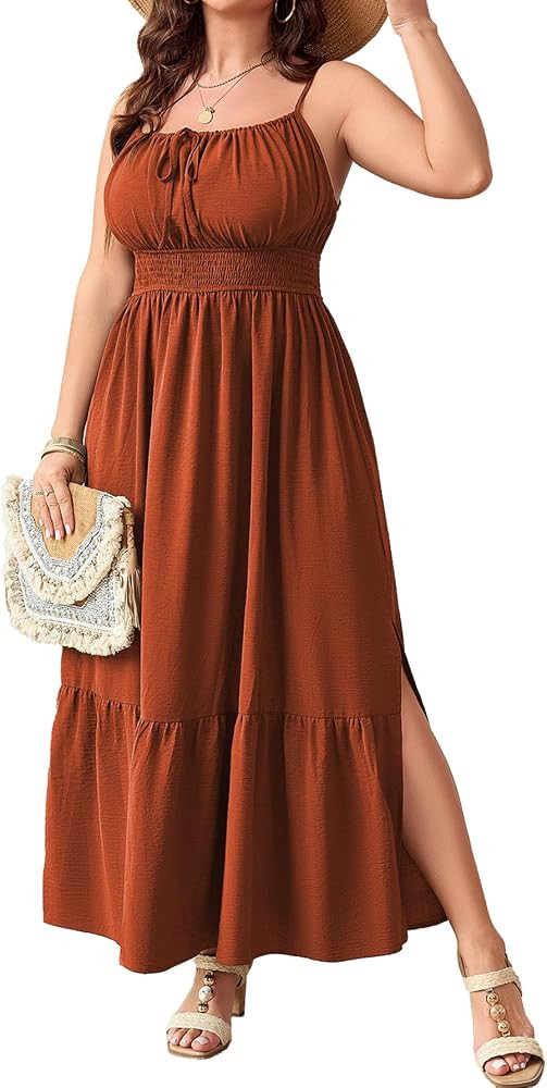 SCOMCHIC Plus Size Summer Boho Dresses Spaghetti Strap Sleeveless Casual Sundress Smocked Flowy S... | Amazon (US)