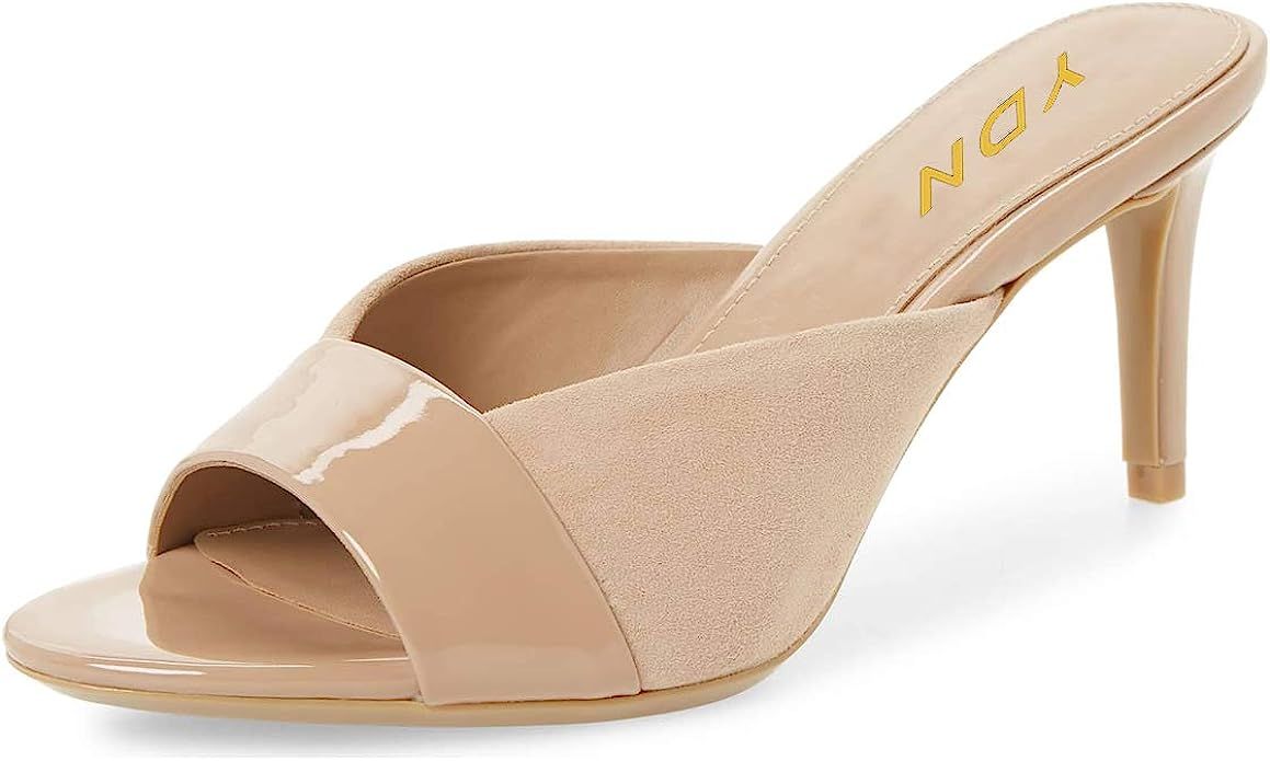 YDN Women Trendy Peep Toe Mid Heel Pumps Slip on Mules Slide Slipper Stiletto Shoes | Amazon (US)