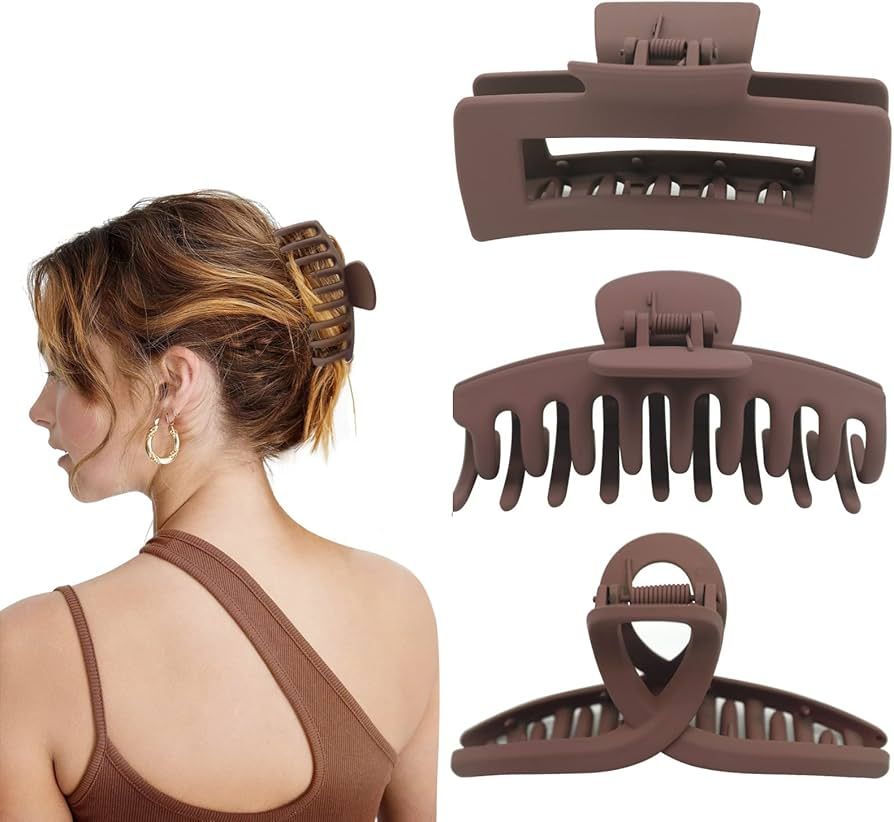 MORIKOKI Brown Claw Clips, Large Hair Claw Clips for Thick/Thin Hair, Big Matte Banana Hair Clips... | Amazon (US)