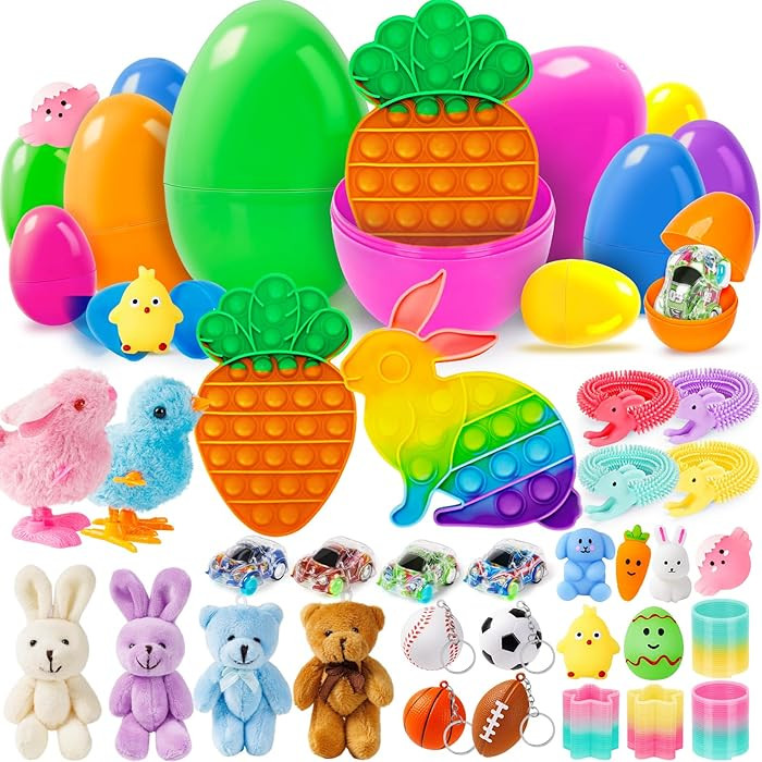 30 Pack Prefilled Easter Eggs with Toys, Bulk Mix 4 Sizes Plastic Easter Eggs with Toys Inside, S... | Amazon (US)