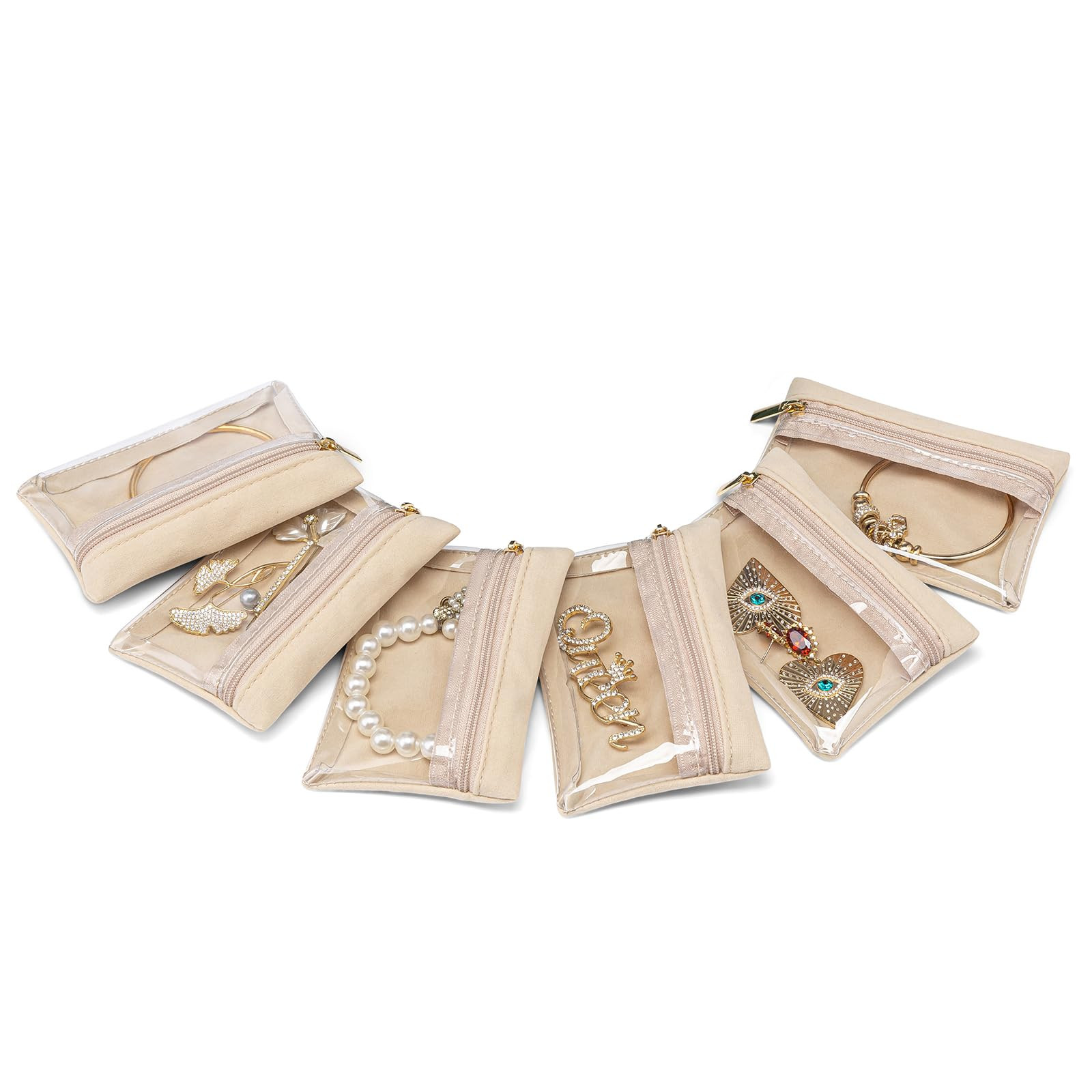 Vlando 6 Pcs Travel Jewelry Organizer Velvet Jewelry Pouch with Zipper Clear Travel Jewelry Bag f... | Amazon (US)